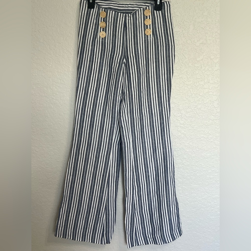 Tory Burch Navy and White Striped Fabric caja 6